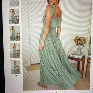 Tale Sage Green Smocked TieStrap Tiered Maxi Dress